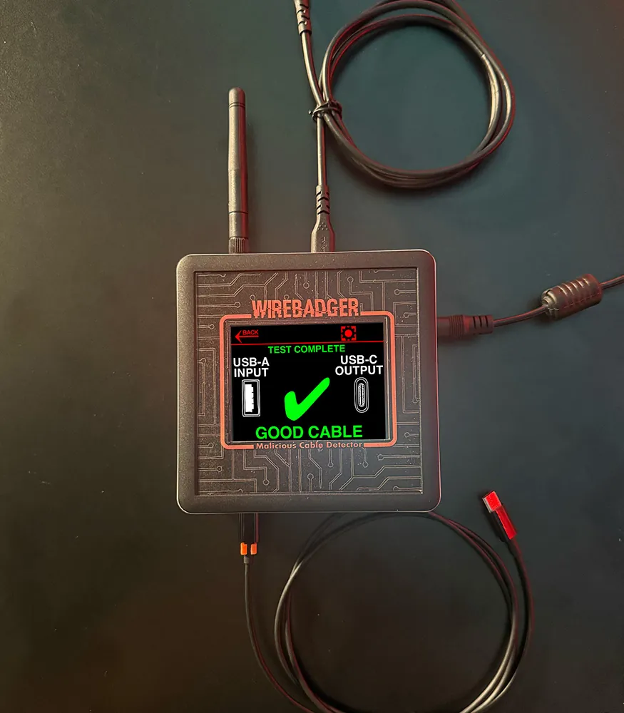 BVS Test kits: (3) good USB cables green pouch, (3) bad USB cables red pouch